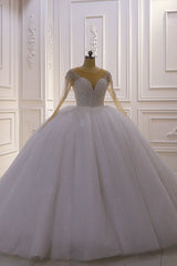 Sparkly Jewel Sequined Long Sleevess Princess Wedding Dress-Ballbella