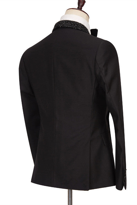 Sparkly Shawl Lapel Black One Button Wedding Suits-Ballbella