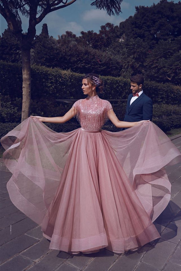 Special High Neck Tassel Beading Cap Sleeves Princess Prom Dresses Blu Ballbella Special High Neck Tassel Beading Cap Sleeves Princess Prom Dresses Blu Ballbella
