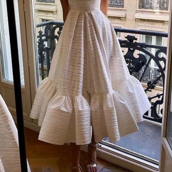 white homecoming dress long Square neck White A-line Princess Sleeveless Homecoming Dress