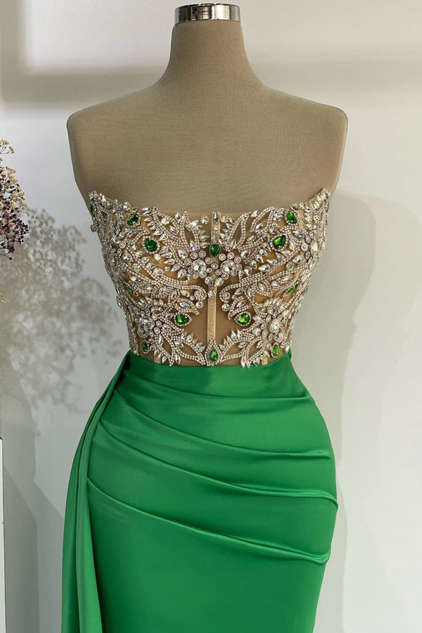 Strapless Emerald Green Mermaid Long Dress With Beads-Ballbella