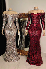 Strapless Sweetheart Sequins Floor Length Mermaid Evening Dresses with Sleeves-Ballbella