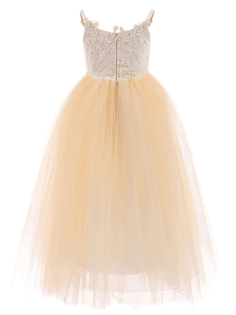 Straps Neck Sleeveless Lace Kids Party Dresses-Ballbella