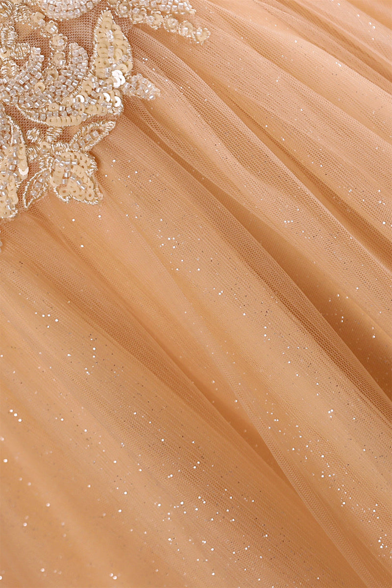 Straps Sparkle Ball Gown Sleeveless Beaded Quince Dresses-Ballbella