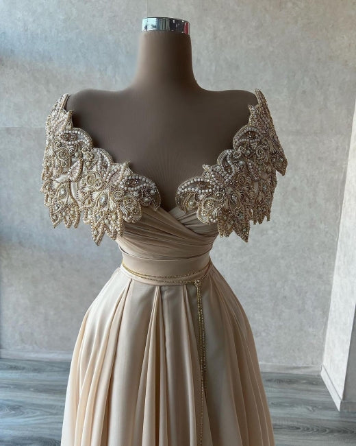 Stunning A-line Long Porm Dress Beading Sweetheart Evening Gown-Ballbella