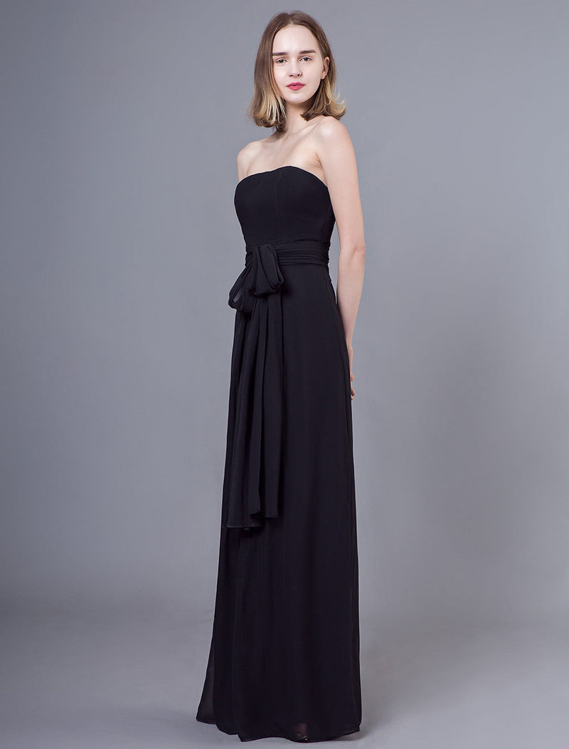 Stunning Black Jumpsuits Formal Evening Wedding Party Convertible Chiffon Long One Size Fits All Bridesmaid Dresses-Ballbella