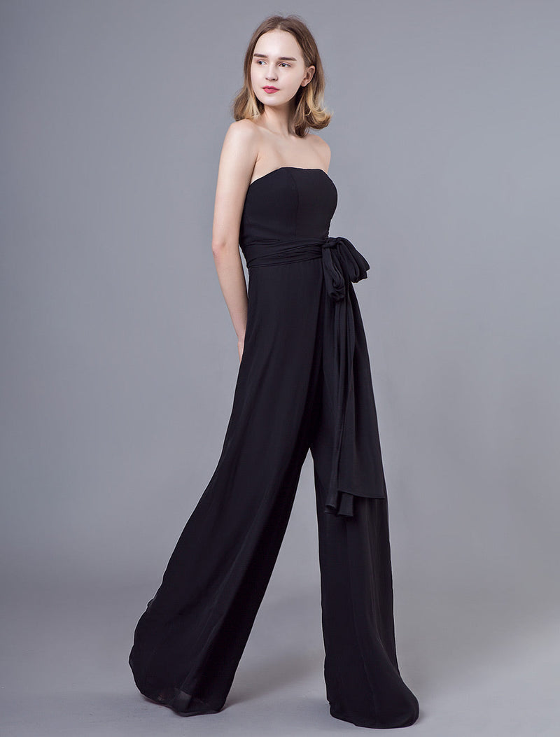 Stunning Black Jumpsuits Formal Evening Wedding Party Convertible Chiffon Long One Size Fits All Bridesmaid Dresses-Ballbella