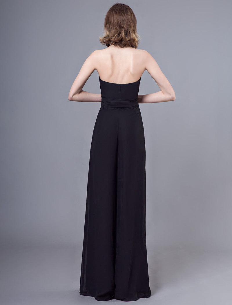 Stunning Black Jumpsuits Formal Evening Wedding Party Convertible Chiffon Long One Size Fits All Bridesmaid Dresses-Ballbella