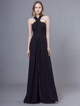 Stunning Black Jumpsuits Formal Evening Wedding Party Convertible Chiffon Long One Size Fits All Bridesmaid Dresses-Ballbella