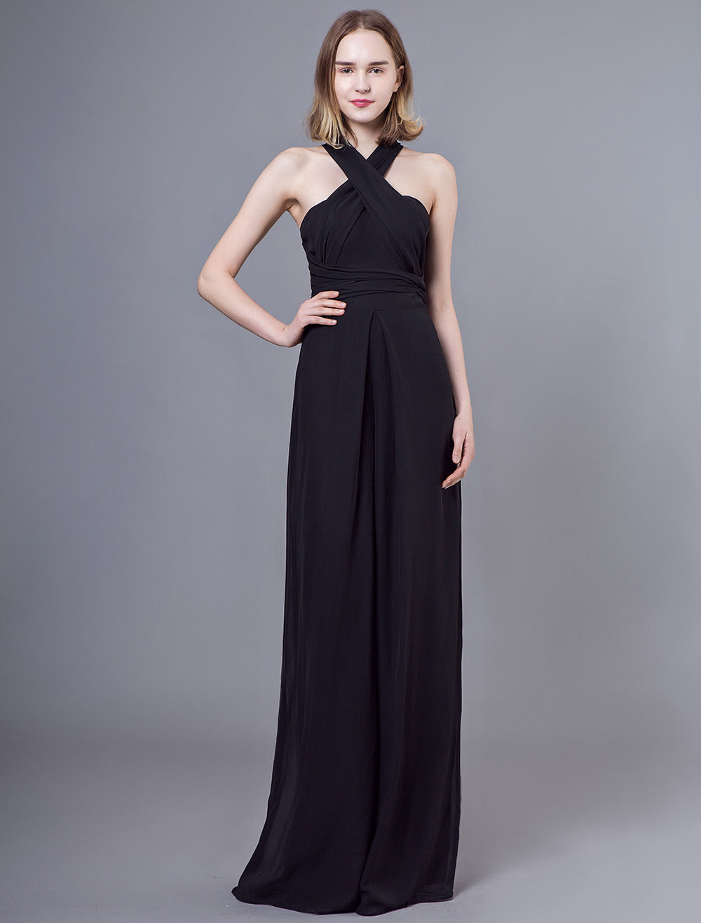 gold dress with black shoes Elsie Chiffon Dress in Starry Night Navy main image 0