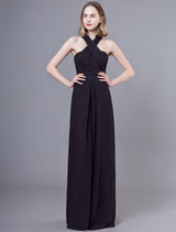 Stunning Black Jumpsuits Formal Evening Wedding Party Convertible Chiffon Long One Size Fits All Bridesmaid Dresses-Ballbella
