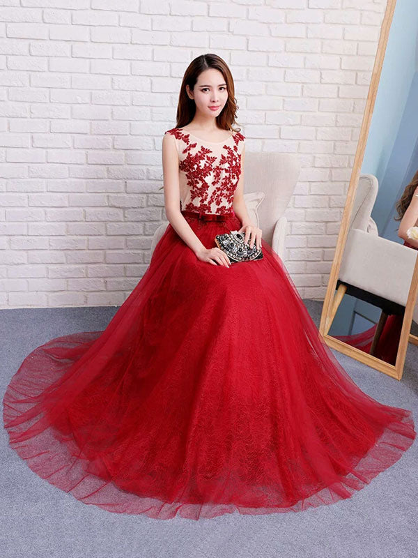 Stunning Dark Navy Evening Dresses Long Tulle Evening Dress Lace Illusion Floor Length Formal Dress