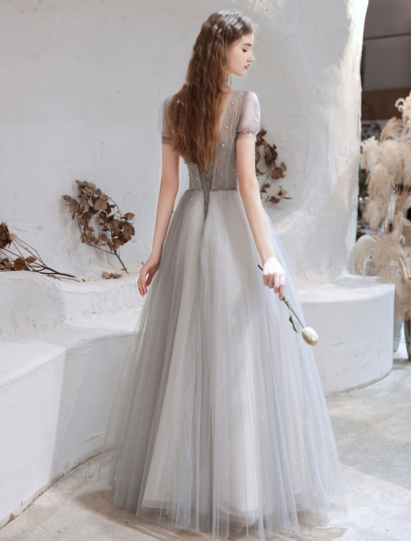 Stunning Evening Dress Light Grey A Line Bateau Neck Floor Length Social Party Dresses Pageant Dress Stunning Evening Dress Light Grey A Line Bateau Neck Floor Length Social Party Dresses Pageant Dress