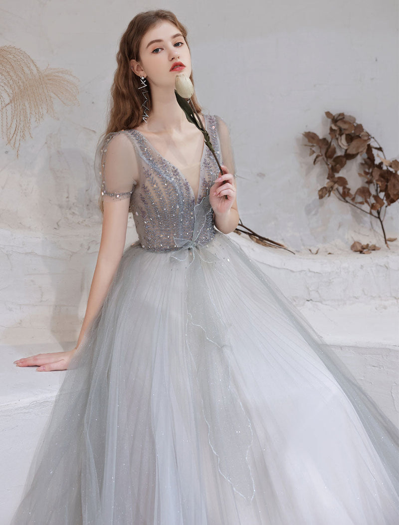 Stunning Evening Dress Light Grey A Line Bateau Neck Floor Length Social Party Dresses Pageant Dress