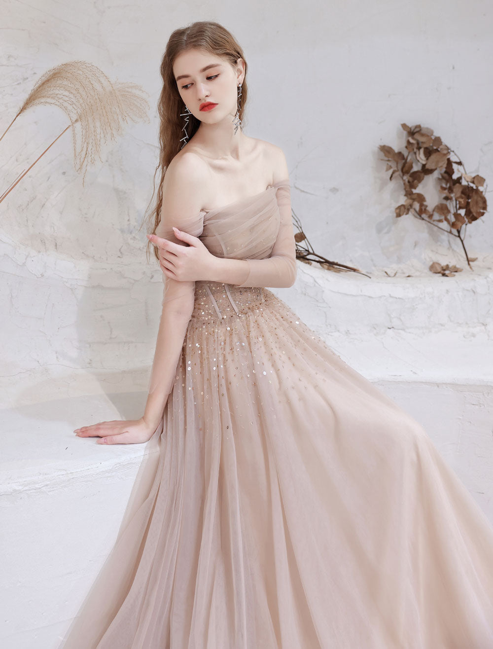 Stunning Evening Dress Nude Color A Line Bateau Neck Floor Length Sequins Formal Party Dresses Pageant Dress Stunning Evening Dress Nude Color A Line Bateau Neck Floor Length Sequins Formal Party Dresses Pageant Dress
