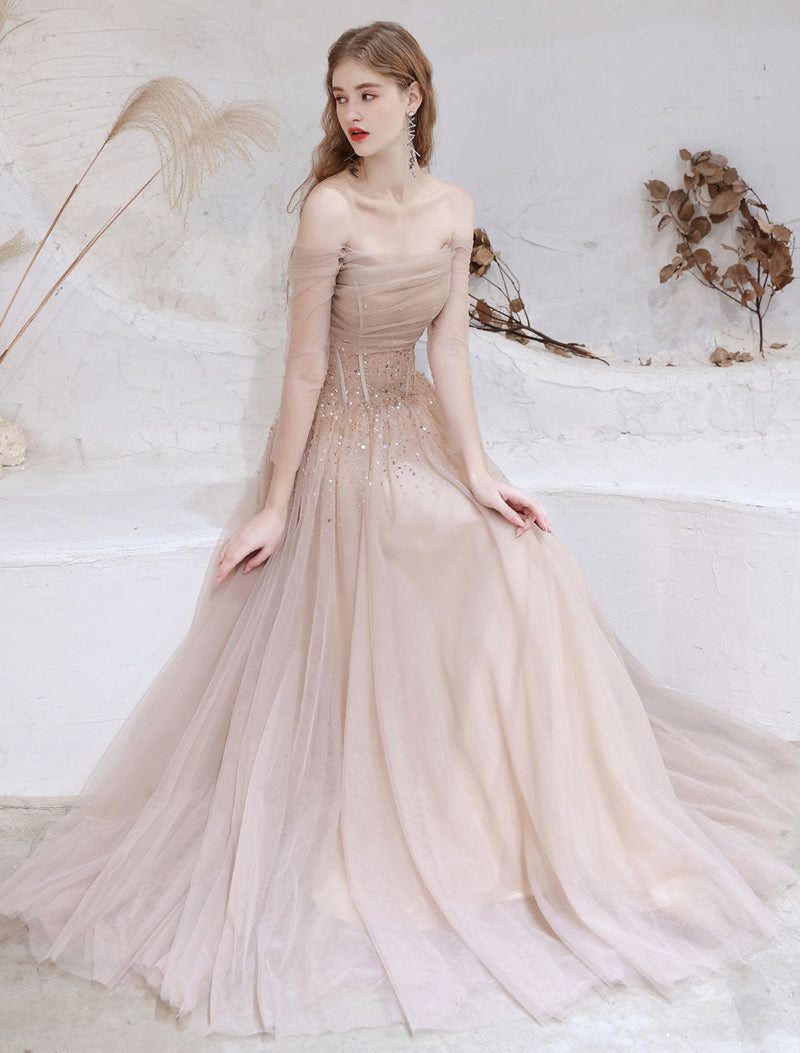 Stunning Evening Dress Nude Color A Line Bateau Neck Floor Length Sequins Formal Party Dresses Pageant Dress Stunning Evening Dress Nude Color A Line Bateau Neck Floor Length Sequins Formal Party Dresses Pageant Dress