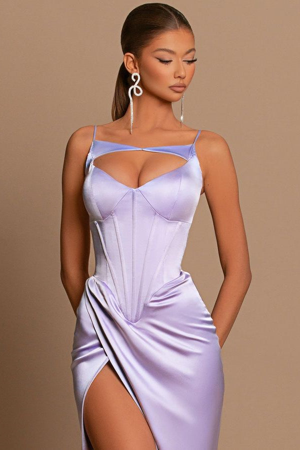Stunning Lilac Sleeveless Prom Dress Mermaid Split Long Online-Ballbella