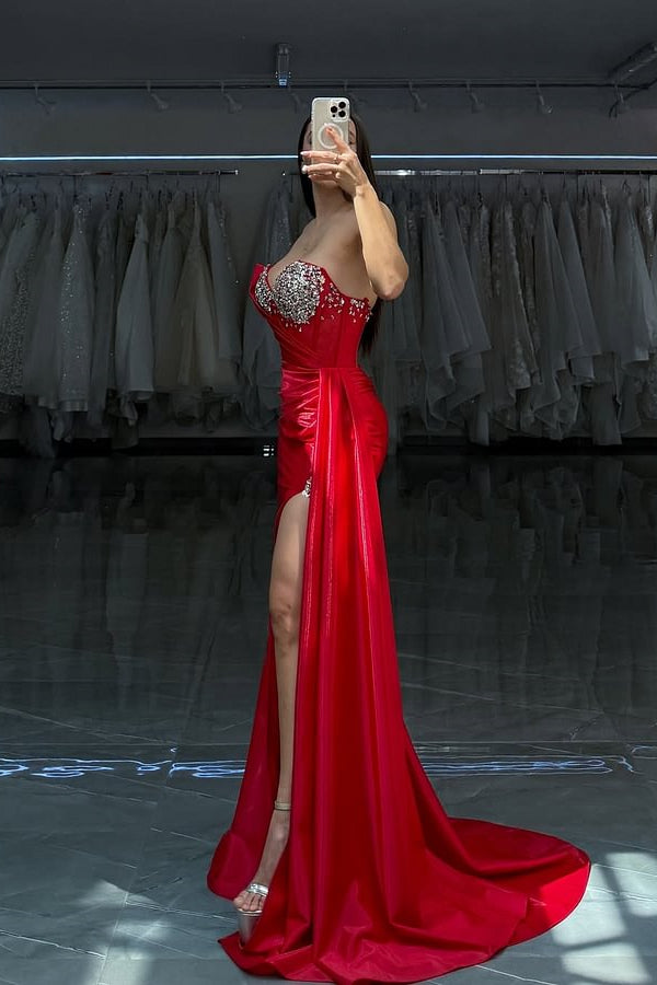 stunning red evening dresses Ladivine CC415 Size 12 Red Sheer Beaded V Neck Corset Prom Dress A Line Shimmer Ballgown Formal Gown