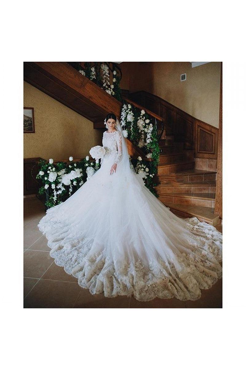 ball gown women's white wedding dress for a royal wedding Stunning Royal Wedding Dresses Vintage Long Appliques Sleeved Arabic Bridal Gowns