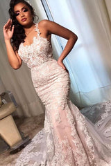 Stunning Sleeveless Mermaid Lace Wedding Dress Online-Ballbella