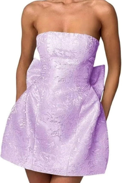 Stunning Sleeveless Ruched Satin Floral Jacquard Mini Homecoming Dress with Bow Stunning Sleeveless Ruched Satin Floral Jacquard Mini Homecoming Dress with Bow
