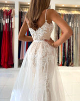 Stunning Spaghetti-Straps Mermaid Prom Dress Lace Appliques-Ballbella