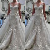 Inspired by this wedding dress at ballbella.com,Mermaid style, and Amazing Lace work? We meet all your need with this Classic Stunning V-Neck Sleeveless Ruffless Lace Appliques Wedding Bridal Gowns.