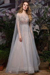 Stunning Wedding Dresses A Line Sweep Short Sleeves Beaded Jewel Neck Tulle Bridal Dresses-Ballbella