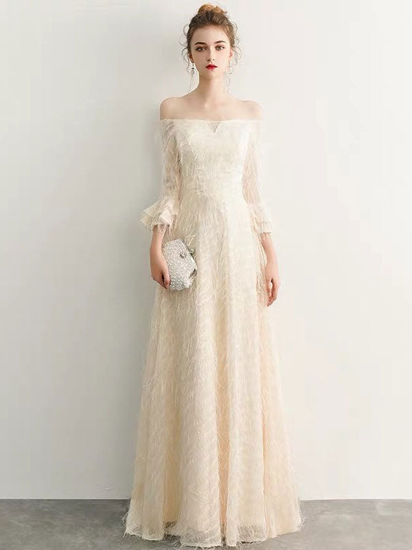 Stunning White Evening Dresses Long Off Shoulder Long Sleeve Maxi Formal Evening Gowns
