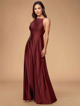 Stunning Women Evening Dress Burgundy A Line Criss Cross Lycra Spandex Formal Dinner Dresses-Ballbella