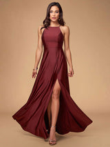 Stunning Women Evening Dress Burgundy A Line Criss Cross Lycra Spandex Formal Dinner Dresses-Ballbella