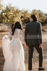 Stylish Long Sleevess Aline Wedding Dress Chiffon Bridal Gown Floor Length-Ballbella