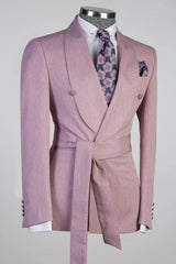 Stylish Rose Pink Shawl Lapel Business Suit with Sash for Prom-Ballbella