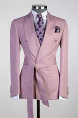 Stylish Rose Pink Shawl Lapel Business Suit with Sash for Prom-Ballbella