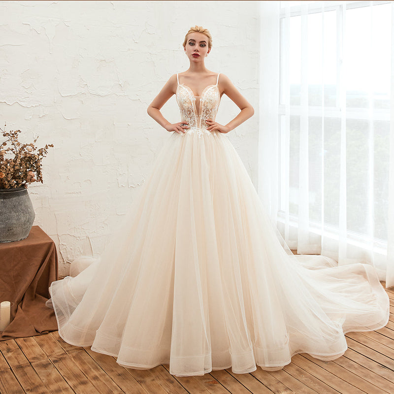 Summber Beach Spaghetti Straps Ivory Ball Gown Wedding Dress Online ...
