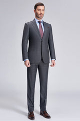 Superior Checked Notch Lapel Two Buttons Dark Grey Suits for Business Men-Ballbella