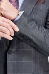Superior Checked Notch Lapel Two Buttons Dark Grey Suits for Business Men-Ballbella