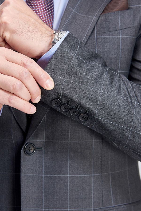 Superior Checked Notch Lapel Two Buttons Dark Grey Suits for Business Men-Ballbella