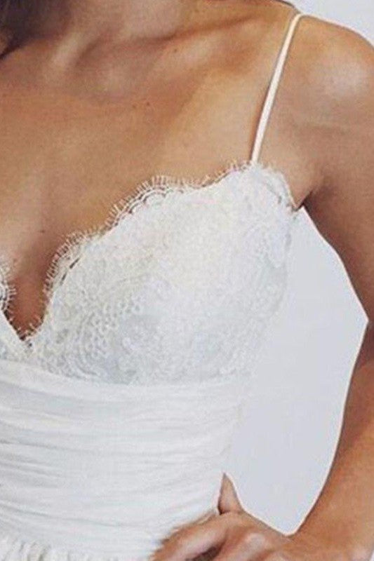Sweep Train Ball Gown Sleeveless Ruched Satin Spaghetti Straps Wedding Dresses-Ballbella