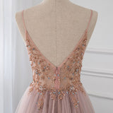 Sweetheart Crystal Prom Dresses Straps Spaghetti Tulle Evening Gown Split Side-Ballbella