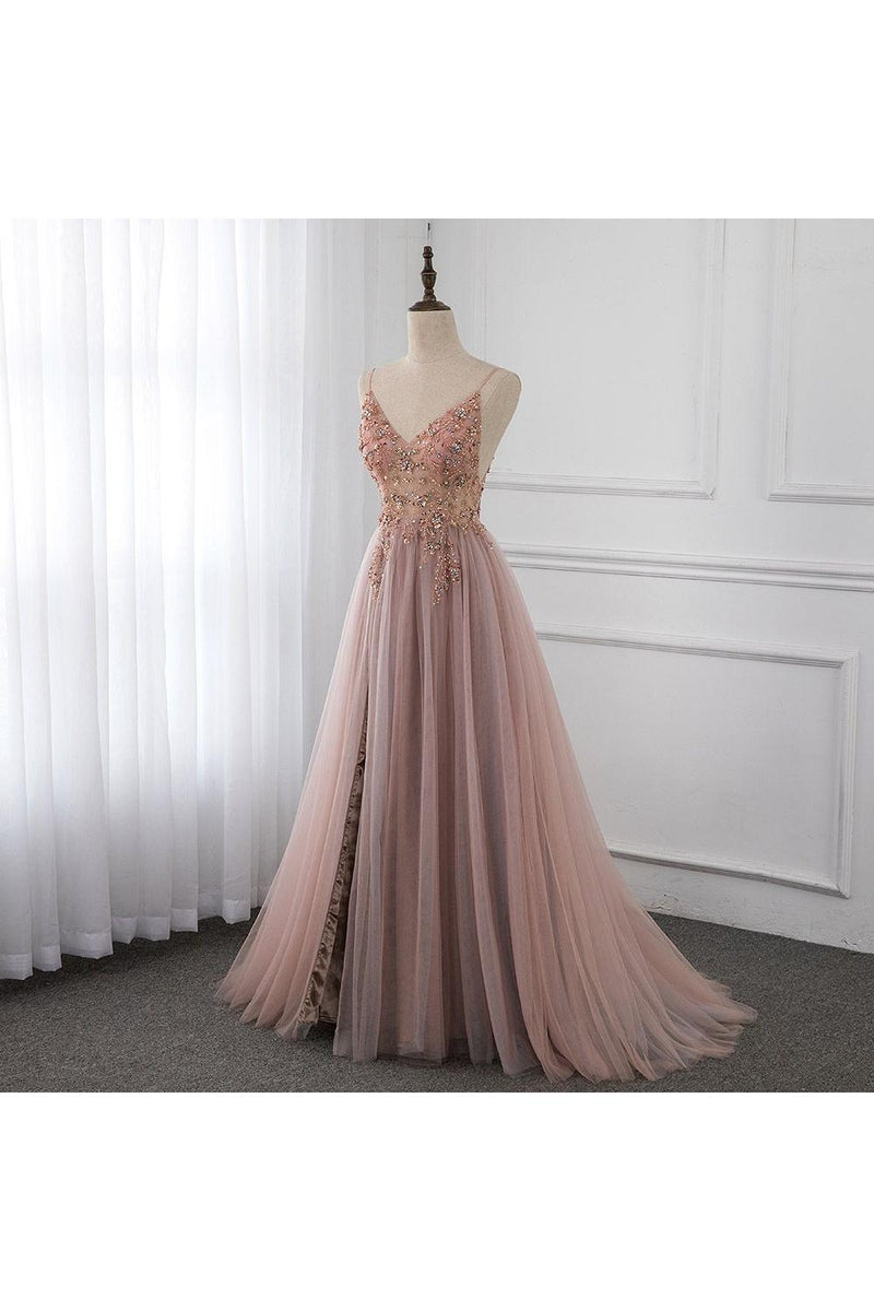 Sweetheart Crystal Prom Dresses Straps Spaghetti Tulle Evening Gown Split Side Sweetheart Crystal Prom Dresses Straps Spaghetti Tulle Evening Gown Split Side