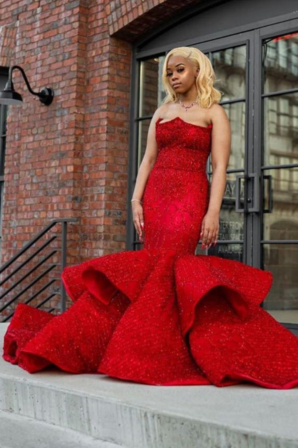 Looking for Prom Dresses, Evening Dresses in Satin,  Mermaid style,  and Gorgeous Embroidery, Ruffles, Sequined work? Ballbella has all covered on this elegant sweetheart Mermaid Evening Prom Party GownsSleeveless.