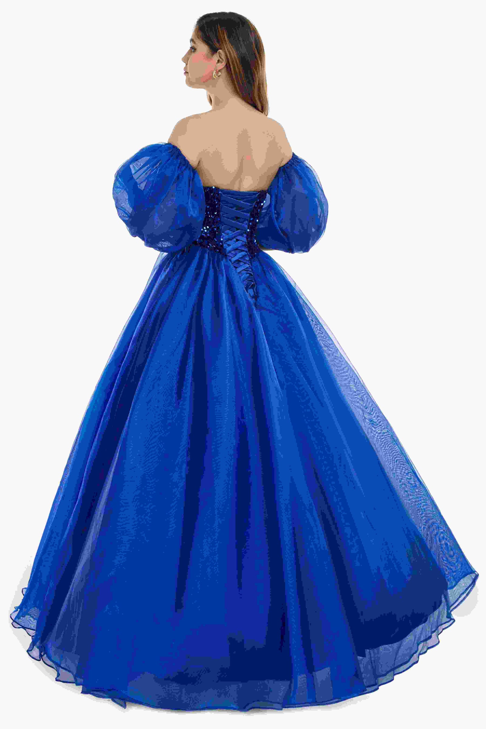 Sweetheart Royal Blue Bubble Sleeves Ball Gown Beaded Prom Dresses Sweetheart Royal Blue Bubble Sleeves Ball Gown Beaded Prom Dresses