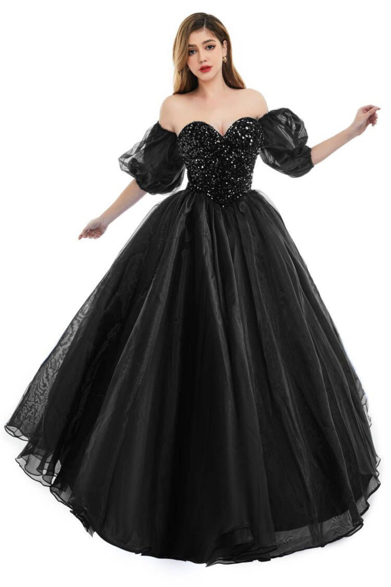 Sweetheart Royal Blue Bubble Sleeves Ball Gown Beaded Prom Dresses Sweetheart Royal Blue Bubble Sleeves Ball Gown Beaded Prom Dresses