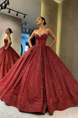 Sweetheart Sexy Ball Gown Prom Dress Sequins Red Long-Ballbella