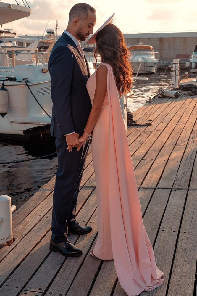 Sweetheart Sheath Sleeveless Slim Jumpsuit Beaded Feather Floor Length with Cape-Ballbella