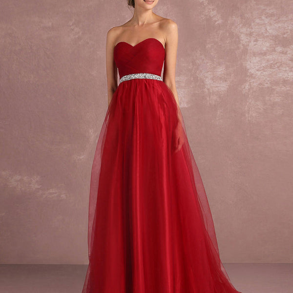 Sweetheart Sleeveless Rhinestones Sash A Line Party Dress With Train