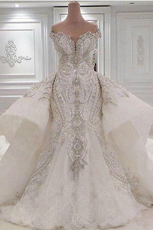sparkly mermaid wedding dress with Lace and Spaghetti Straps ML140 Viniodress Zipper Embellishment Luxury / Gorgeous High-end White