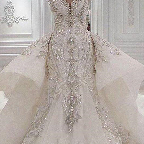 Sweetheart Sparkle Beaded Mermaid Bridal Gowns with Overskirt