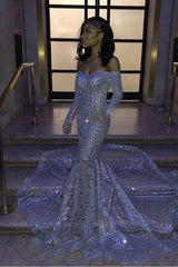 Sweetheart Strapless Sequins Long Train Mermaid Prom Dresses with Sleeves-Ballbella